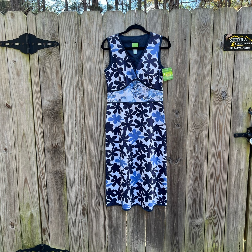 CITRINE Sleeveless Floral Midi Dress Blue Women’s 8 NWT NEW
